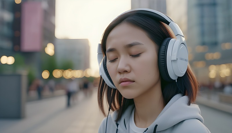 Woman streaming audio